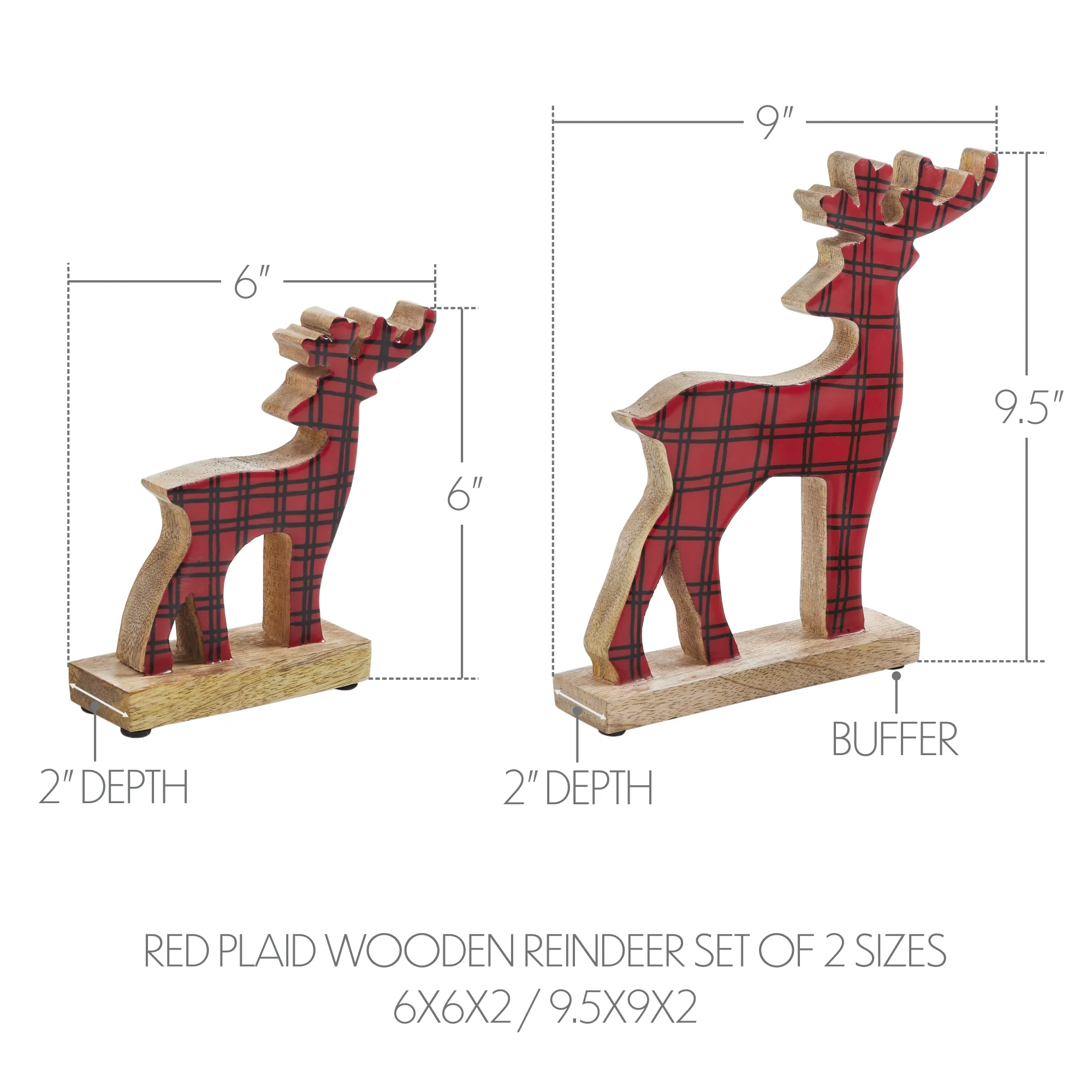 Set of 2 Red Plaid Wooden Reindeer - Image 4