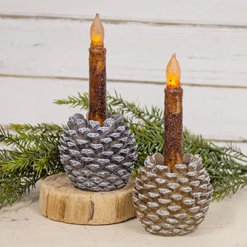 Set of 2 Resin Pinecone Taper Holders - Image 4