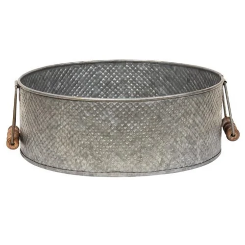Set of 2 Round Metal Trays With Wooden Handles - Image 3