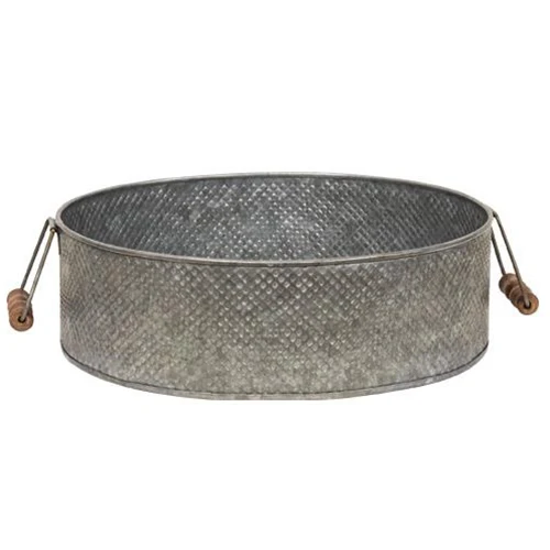 Set of 2 Round Metal Trays With Wooden Handles - Image 4