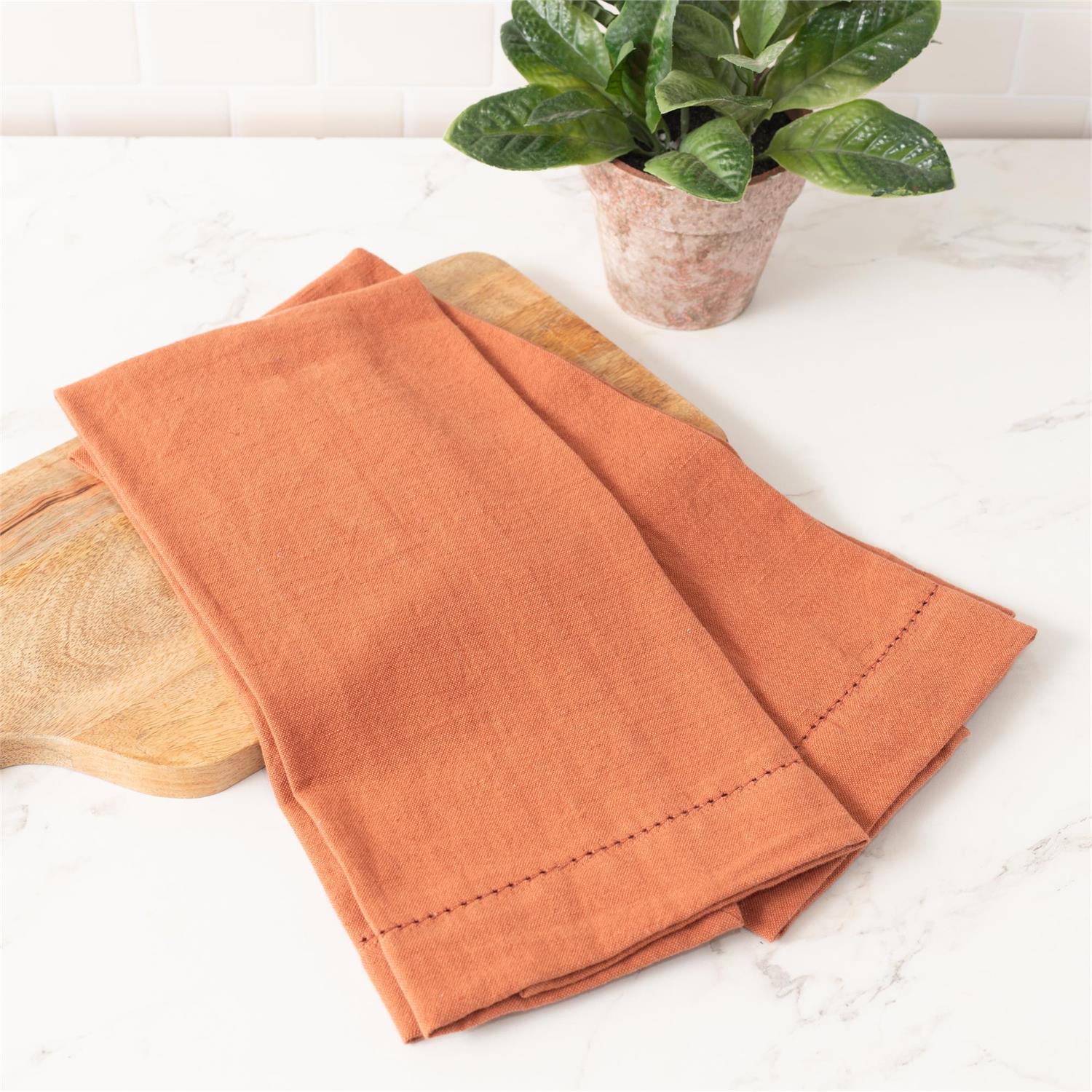 Set of 2 Rust Stonewashed Linen Blend Tea Towels