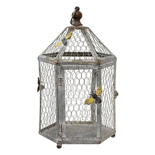 Set of 2 Rustic Bee Metal Christmas Wire Birdcage - Image 2