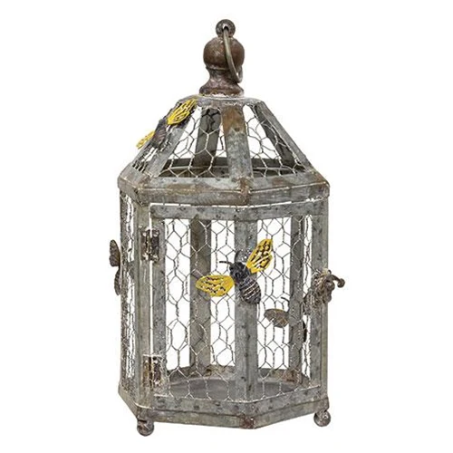 Set of 2 Rustic Bee Metal Christmas Wire Birdcage - Image 3