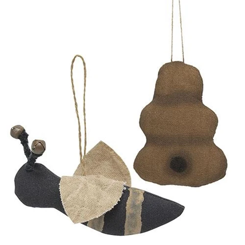 ๐ Set of 2 Rustic Bumble Bee and Hive Ornaments - Image 2