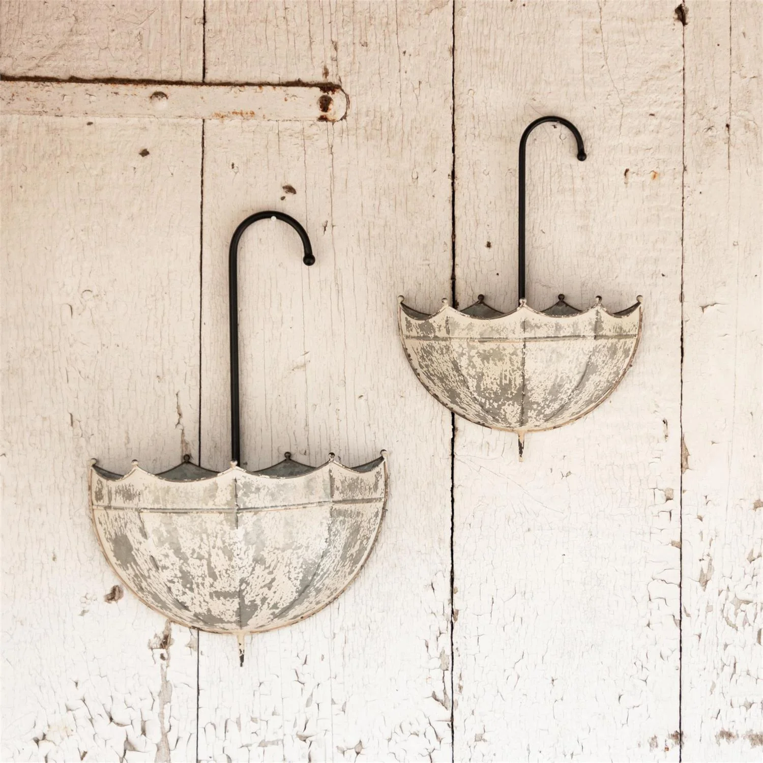 Set of 2 Rustic Galvanized Umbrella Wall Planters - Image 2