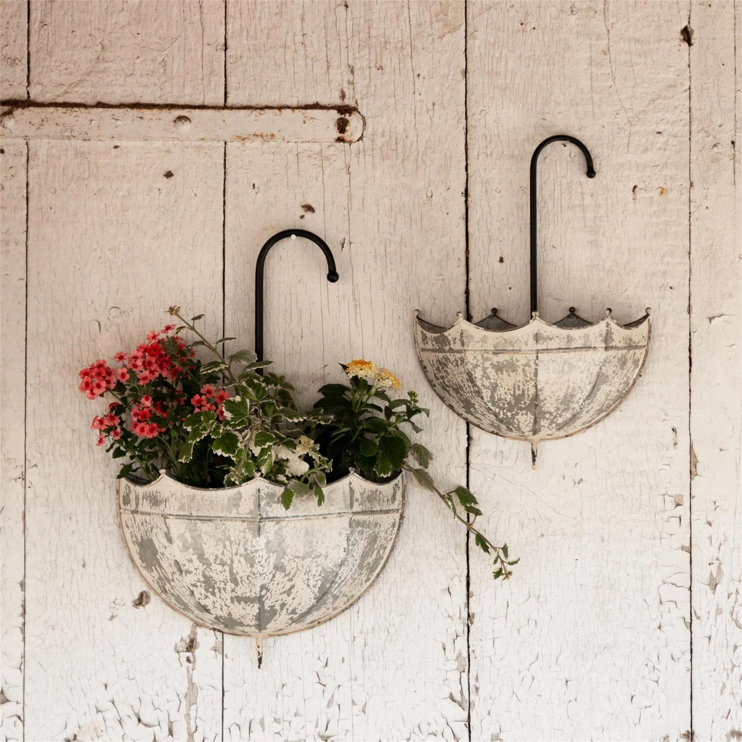 Set of 2 Rustic Galvanized Umbrella Wall Planters - Image 3