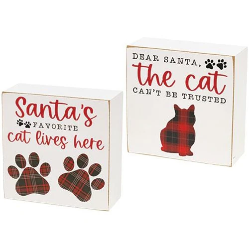 Set of 2 Santa's Favorite Cat and Cat Can't Be Trusted 5" Box Signs - Image 2