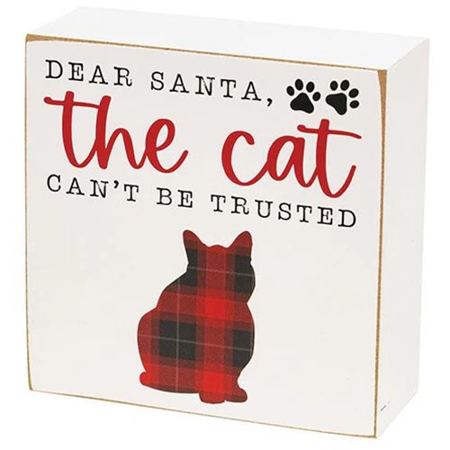 Set of 2 Santa's Favorite Cat and Cat Can't Be Trusted 5" Box Signs - Image 3