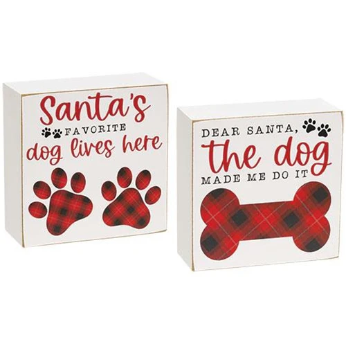 Set of 2 Santa's Favorite Dog 5" Wooden Box Sign - Image 2