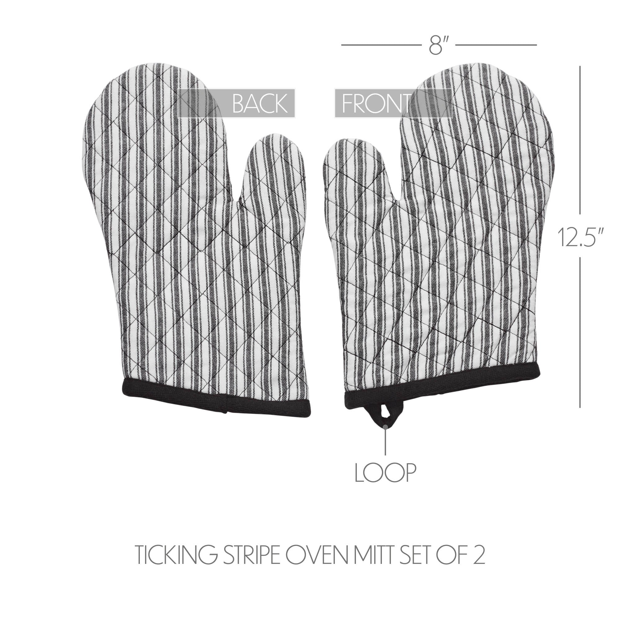 Set of 2 Sawyer Mill Black Ticking Stripe Oven Mitt Set of 2 - Image 2