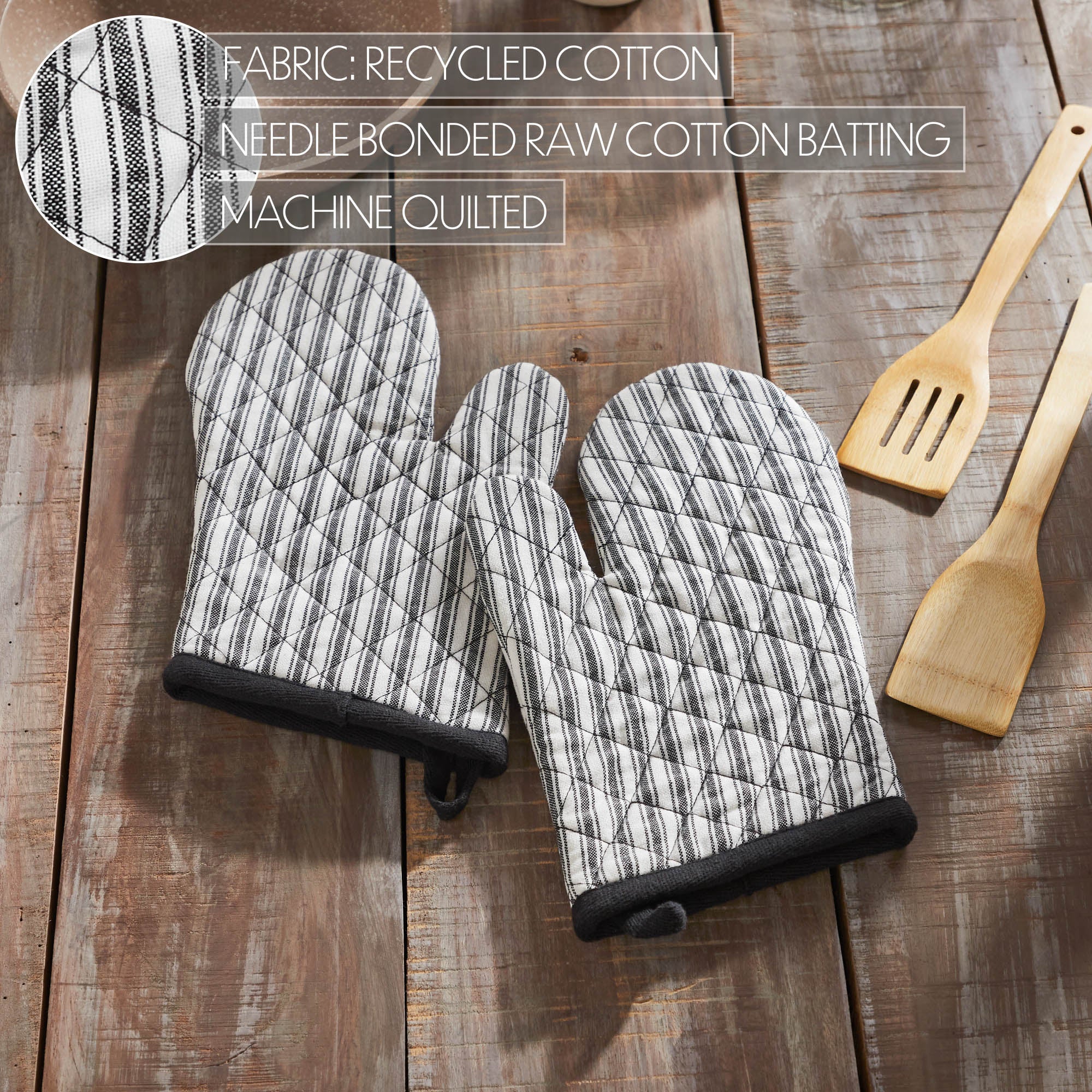 Set of 2 Sawyer Mill Black Ticking Stripe Oven Mitt Set of 2 - Image 4