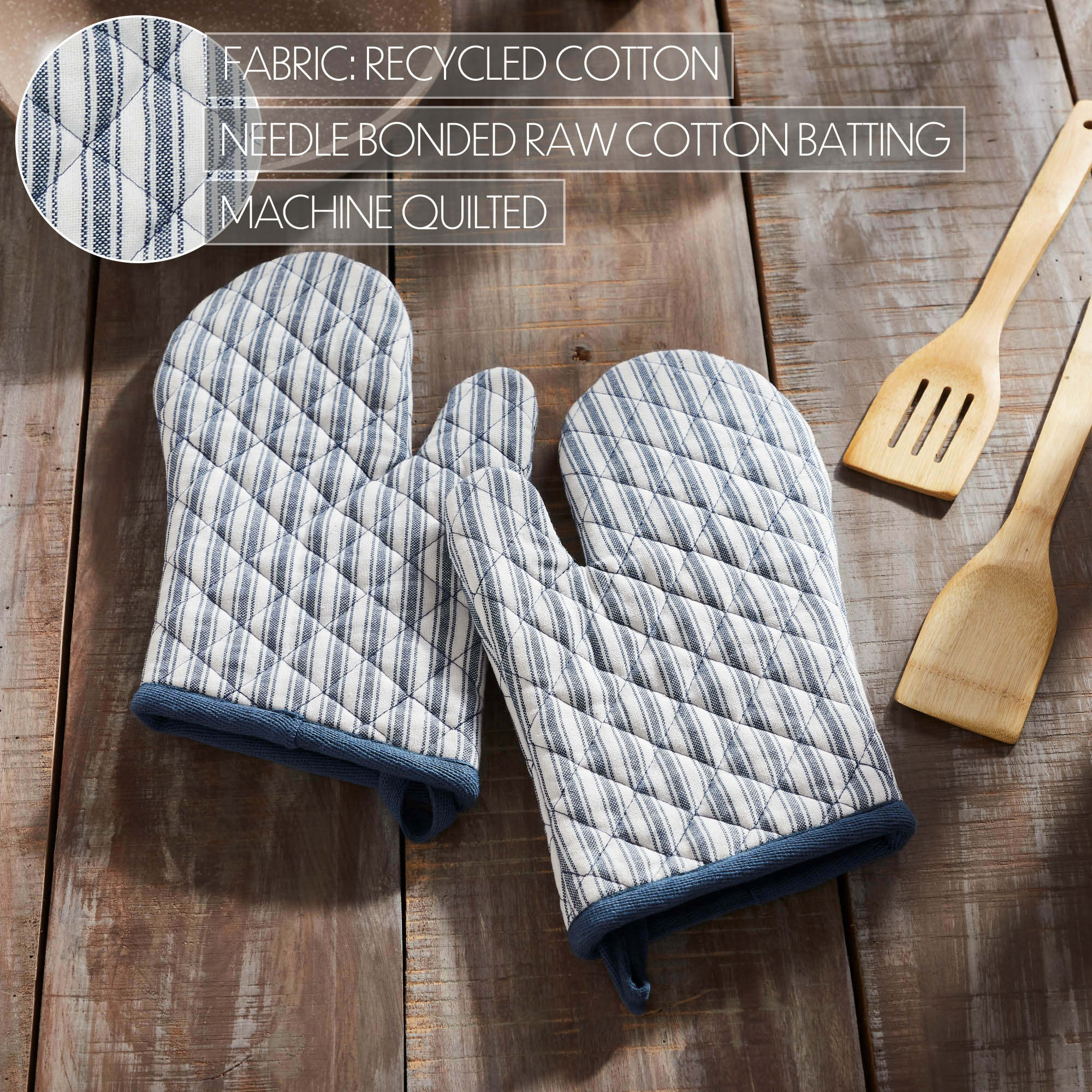 Set of 2 Sawyer Mill Blue Ticking Stripe Oven Mitts - Image 5