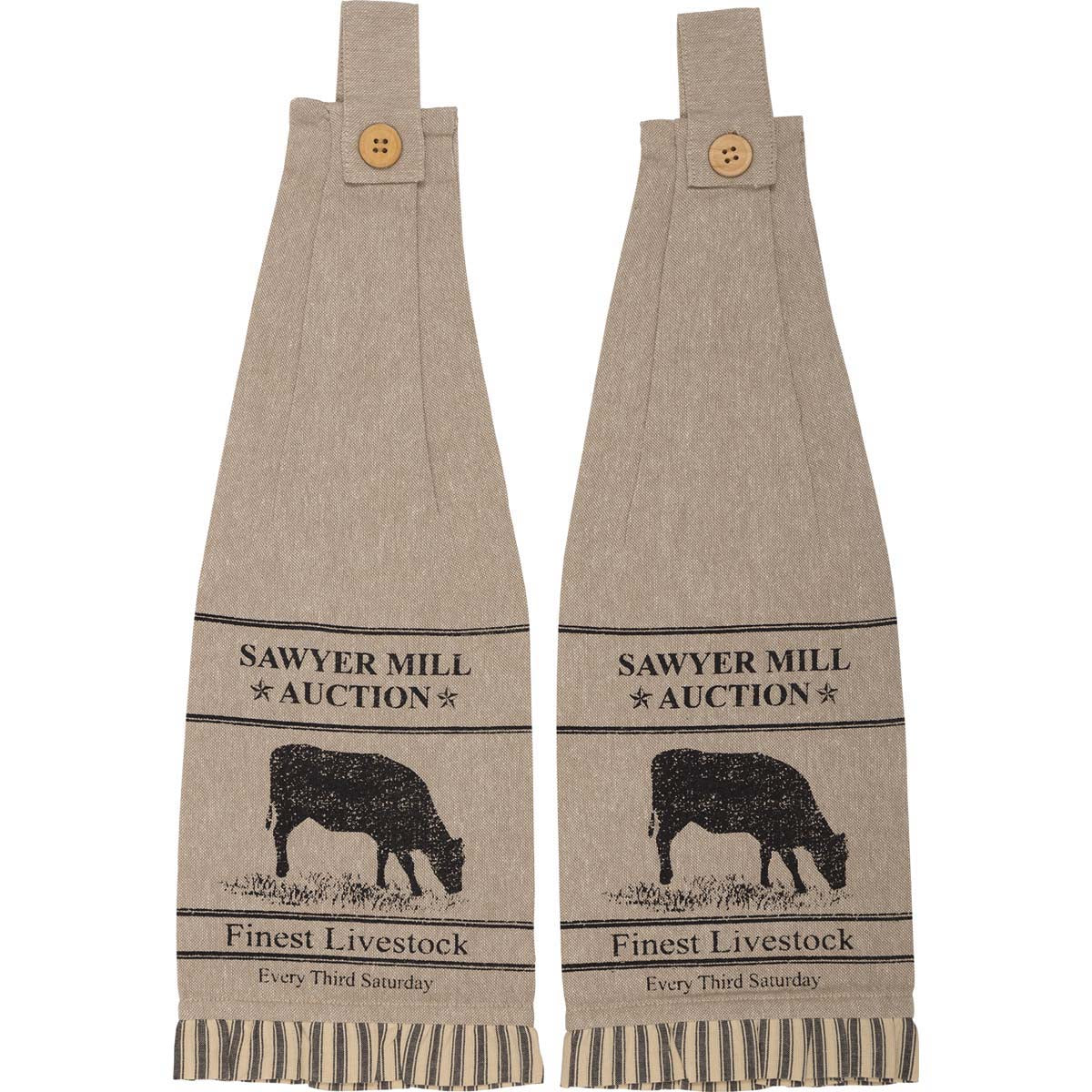Set of 2 Sawyer Mill Charcoal Cow Button Loop Tea Towel - Image 5