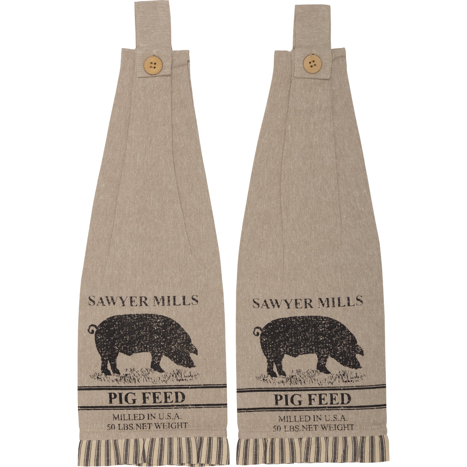 Set of 2 Sawyer Mill Charcoal Pig Button Loop Kitchen Towels - Image 2