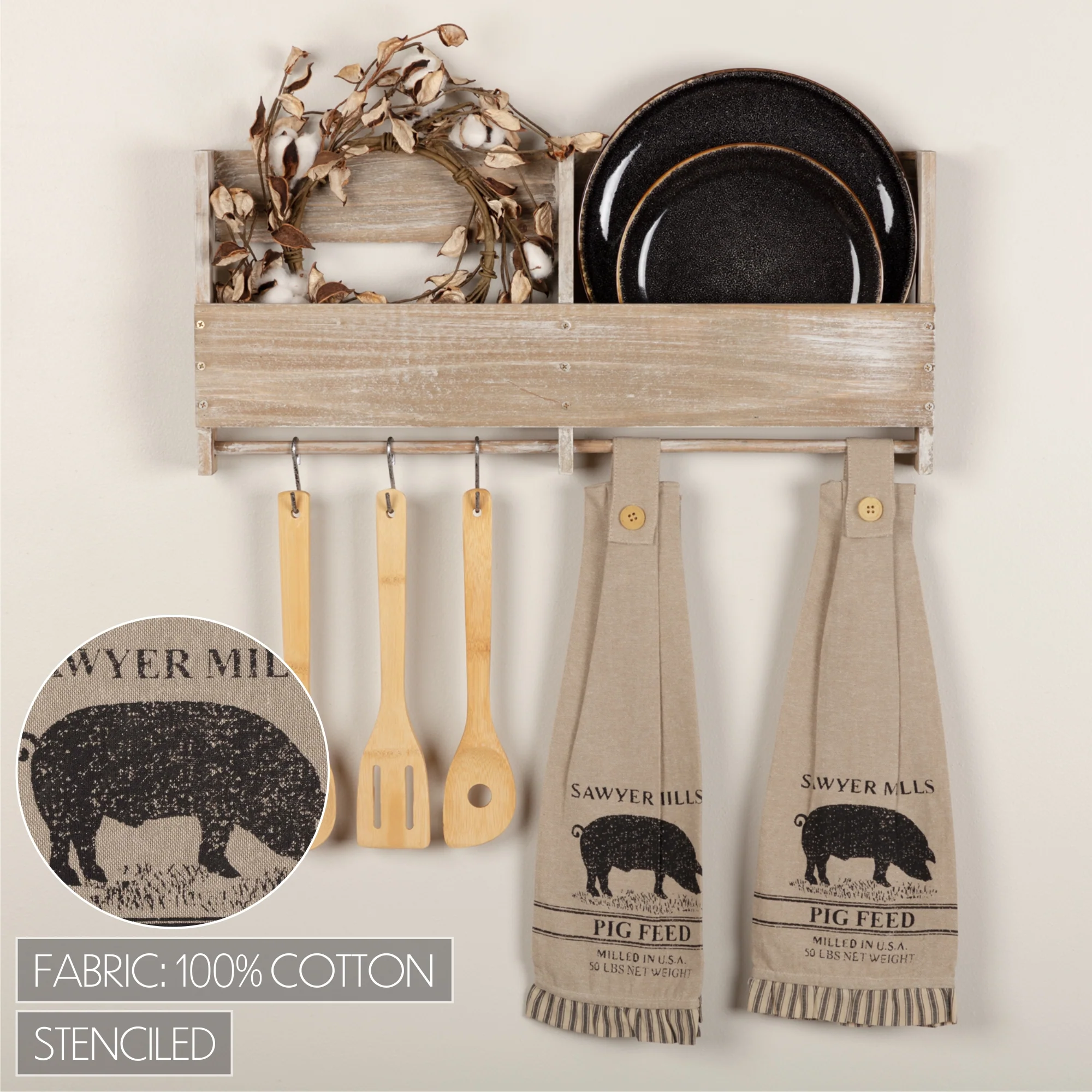 Set of 2 Sawyer Mill Charcoal Pig Button Loop Kitchen Towels - Image 6