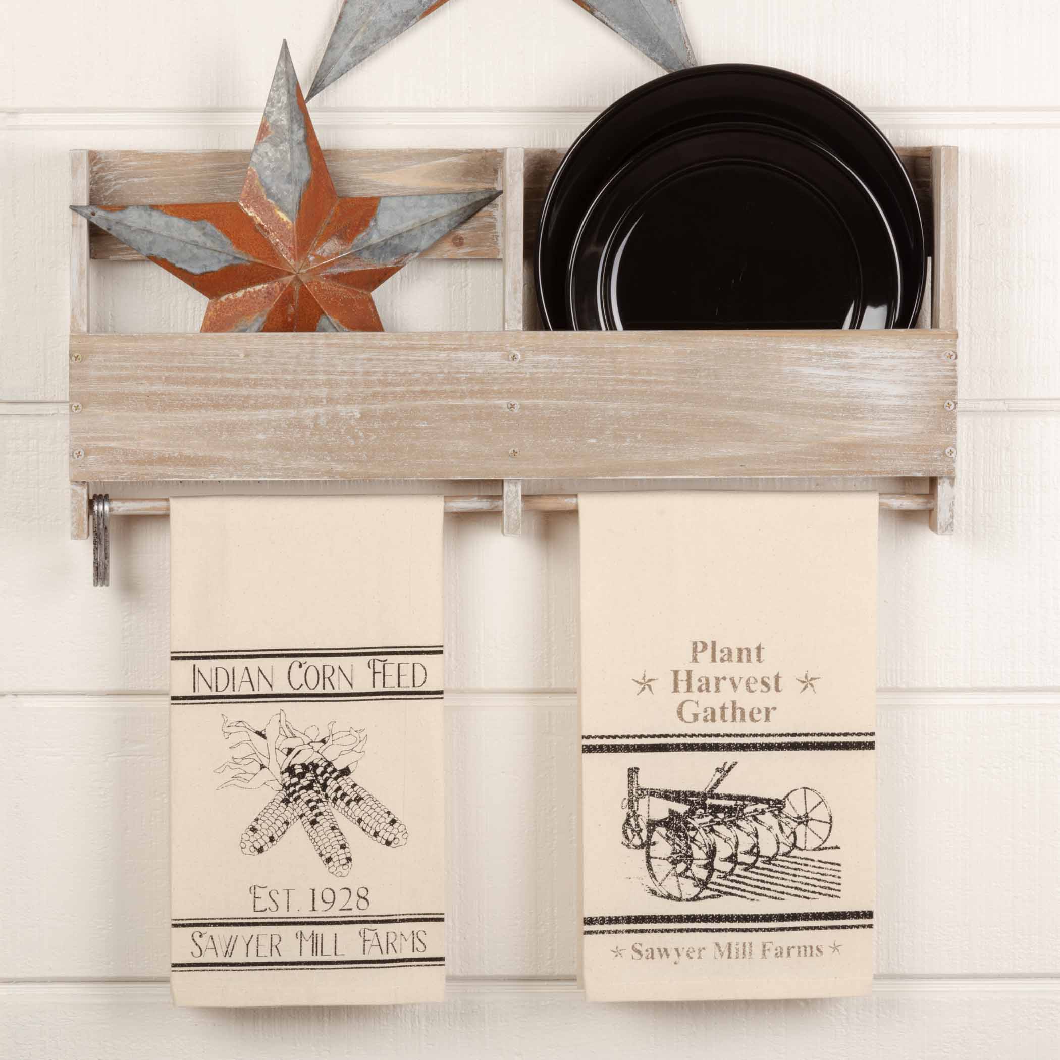 Set of 2 Sawyer Mill Charcoal Plow & Corn Muslin Unbleached Natural Tea Towel