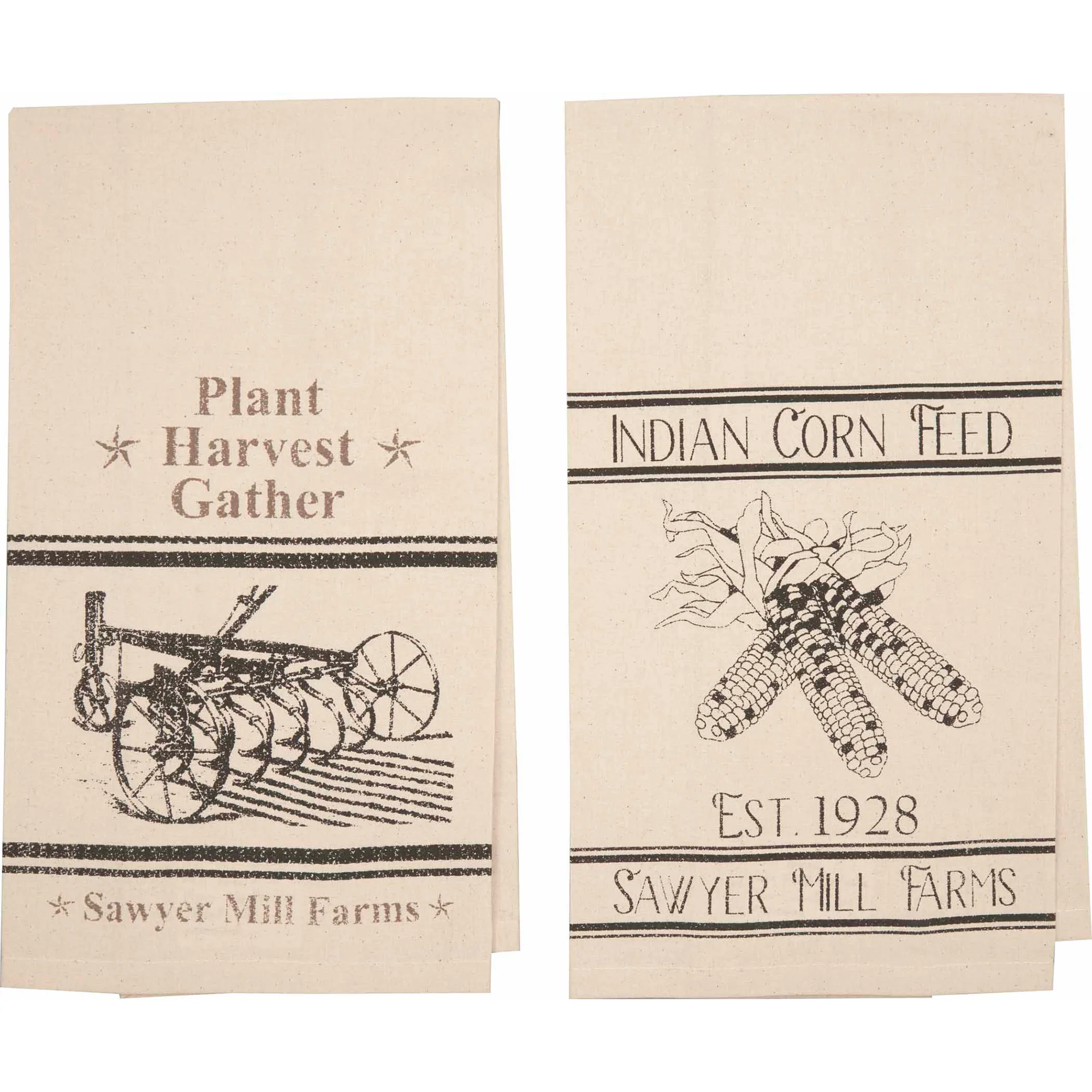 Set of 2 Sawyer Mill Charcoal Plow & Corn Muslin Unbleached Natural Tea Towel - Image 2