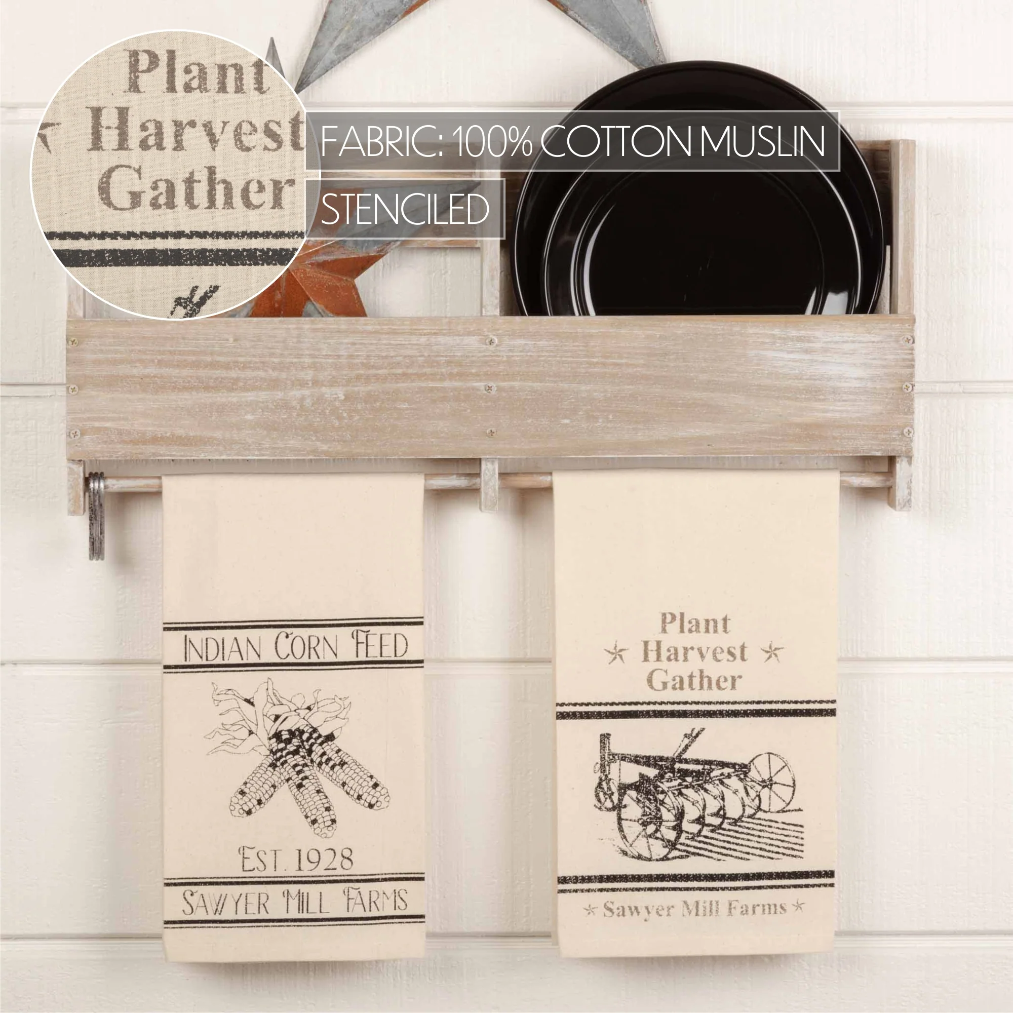 Set of 2 Sawyer Mill Charcoal Plow & Corn Muslin Unbleached Natural Tea Towel - Image 7