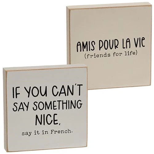 Set of 2 Say It In French 4" Square Block Sign - Image 2