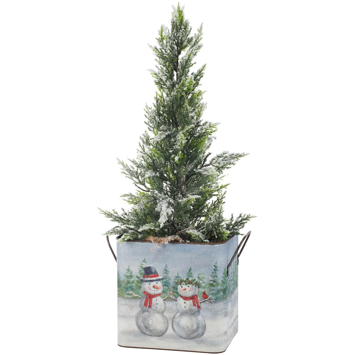 Set of 2 Snow Family Snowmen Winter Scene Metal Bins - Image 3