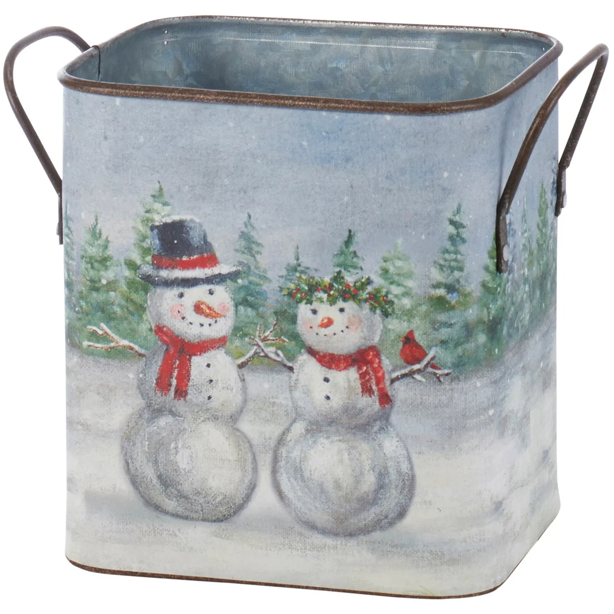 Set of 2 Snow Family Snowmen Winter Scene Metal Bins - Image 6