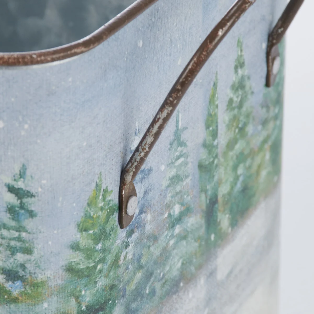 Set of 2 Snow Family Snowmen Winter Scene Metal Bins - Image 7
