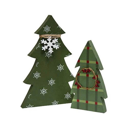 Set of 2 Snowflake & Plaid Chunky Tree Sitters - Image 2