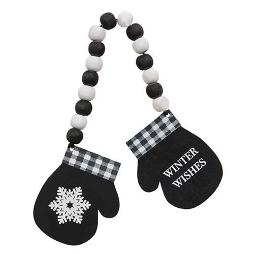 ๐ Set of 2 Snowy Day Fun Winter Wishes Beaded Hanging Mittens Ornaments - Image 2