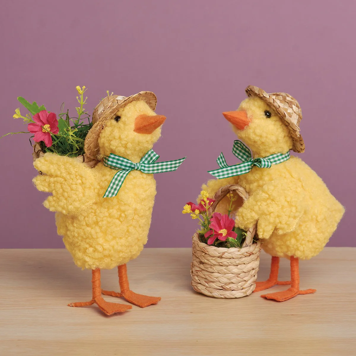 Set of 2 Spring Chicks with Garden Basket and Flowers - Image 2
