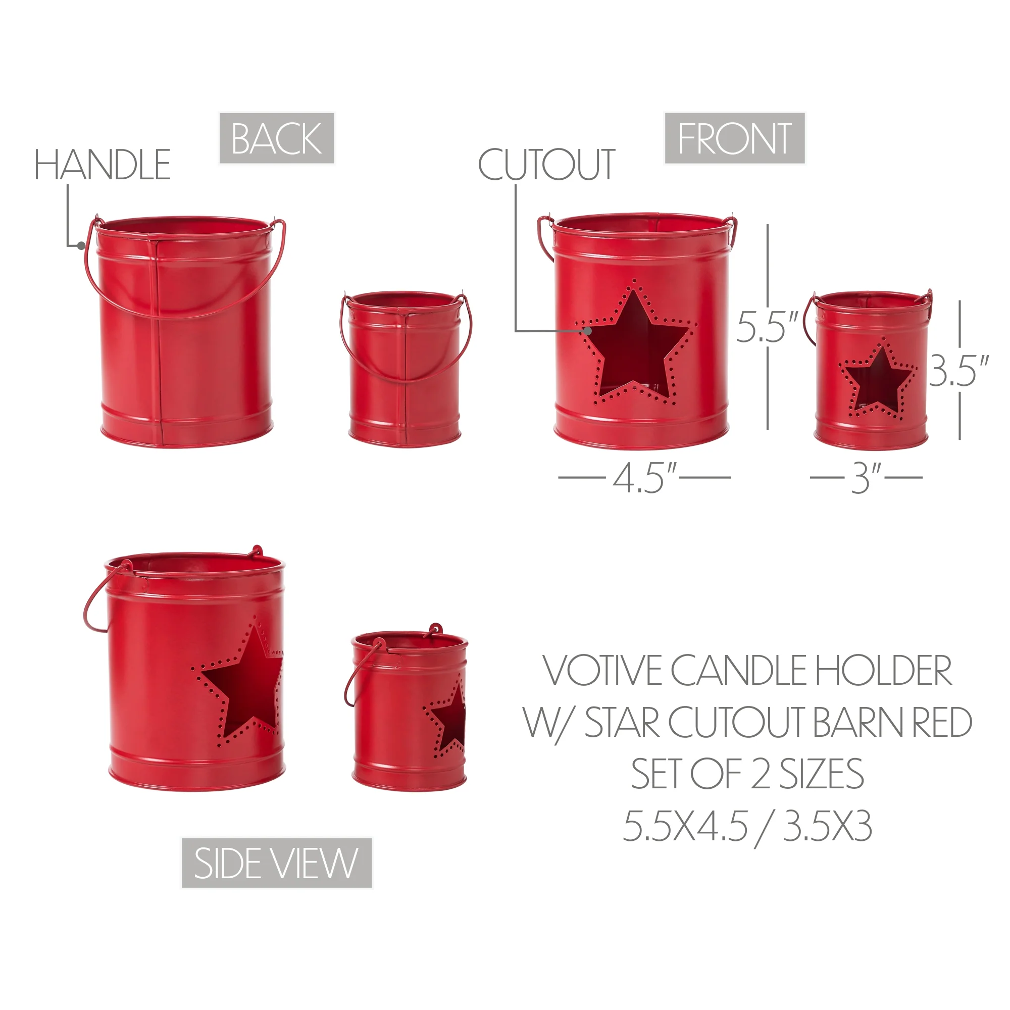 DAY 20 ❤️🫐 20 RED WHITE + BLUEBERRY DAYS Set of 2 Star Barn Red Metal Candle Holders - Image 5