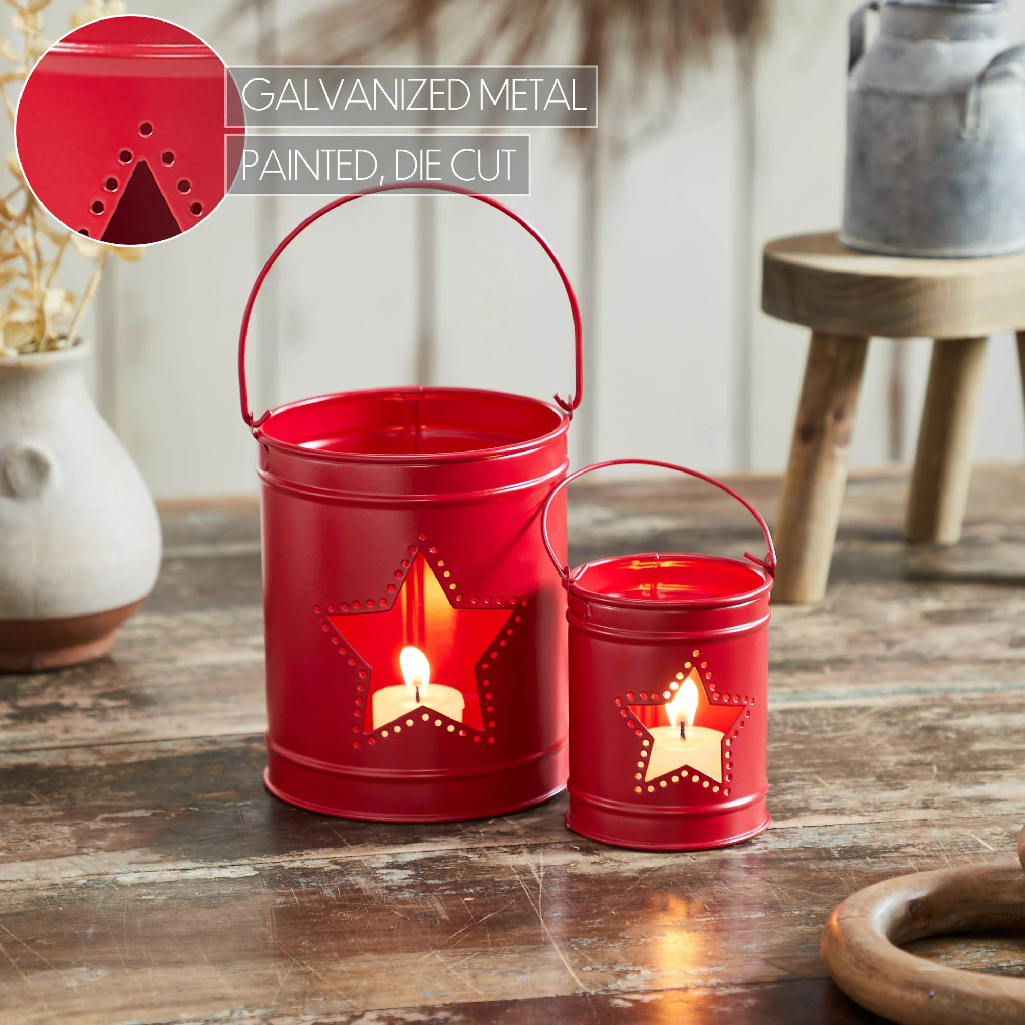 DAY 20 ❤️🫐 20 RED WHITE + BLUEBERRY DAYS Set of 2 Star Barn Red Metal Candle Holders - Image 6