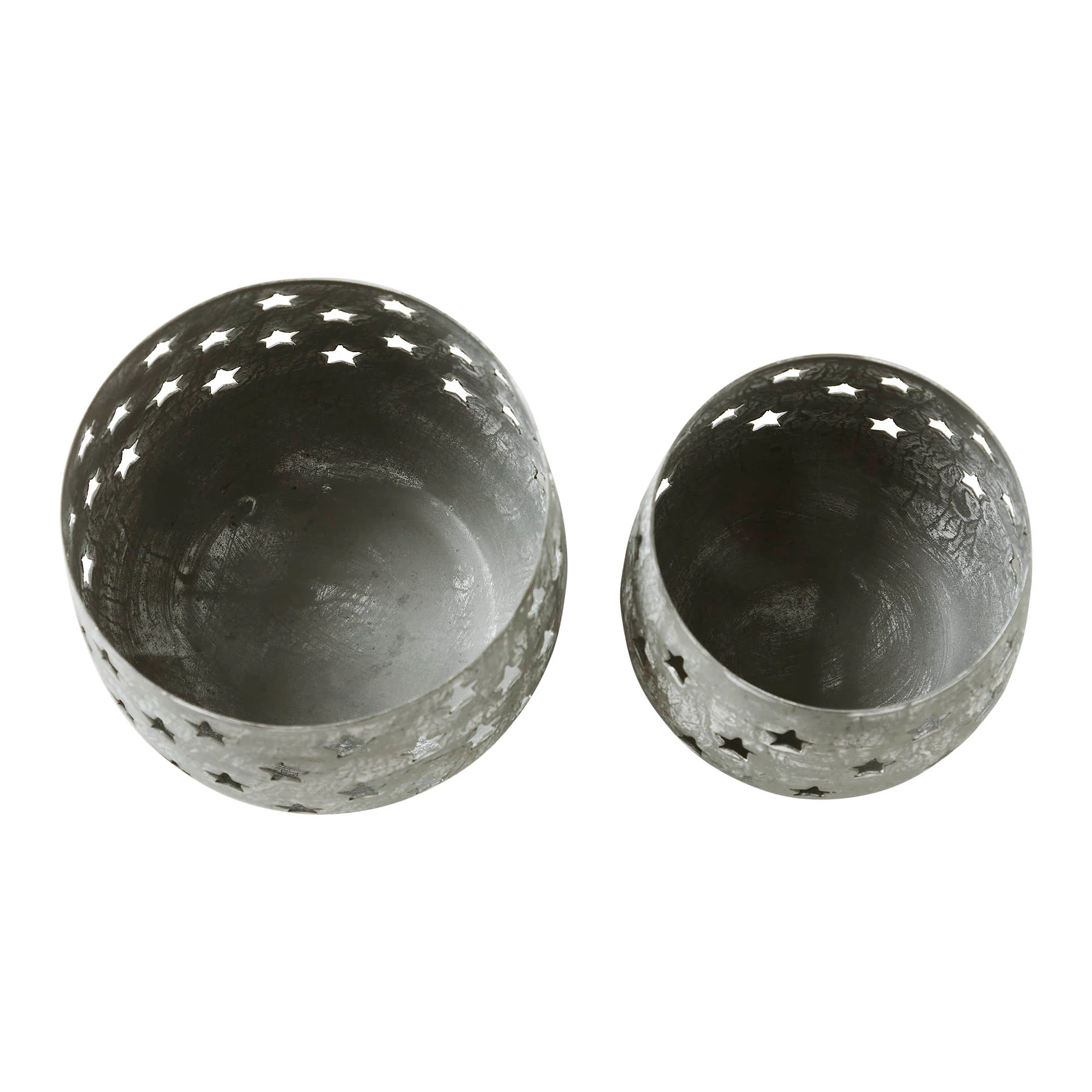 Set of 2 Starbright Distressed Gray Metal Candle Holders - Image 2