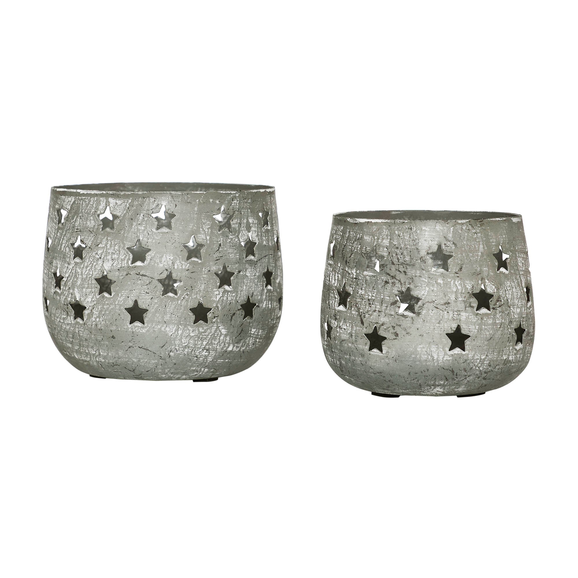 Set of 2 Starbright Distressed Gray Metal Candle Holders - Image 3