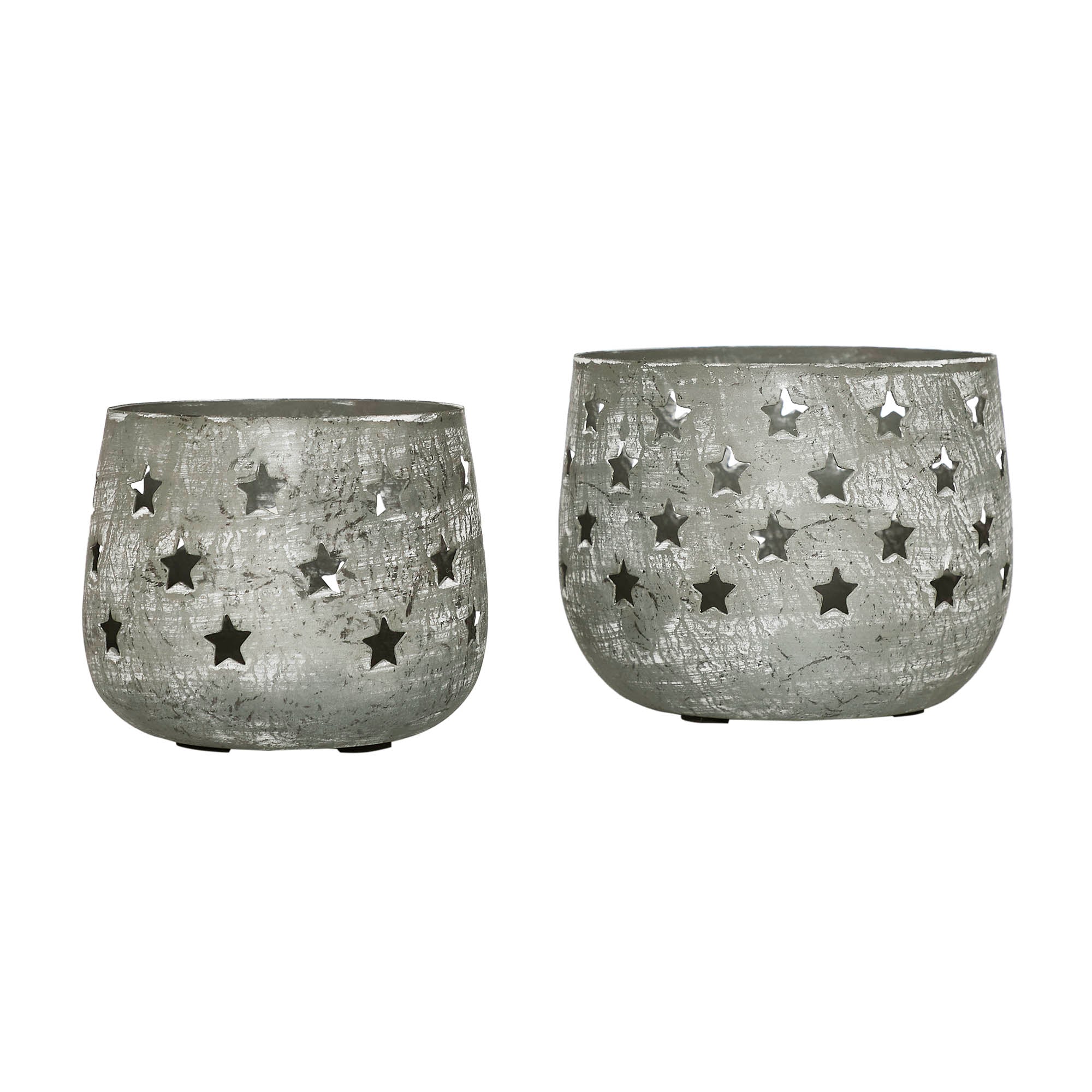 Set of 2 Starbright Distressed Gray Metal Candle Holders - Image 4