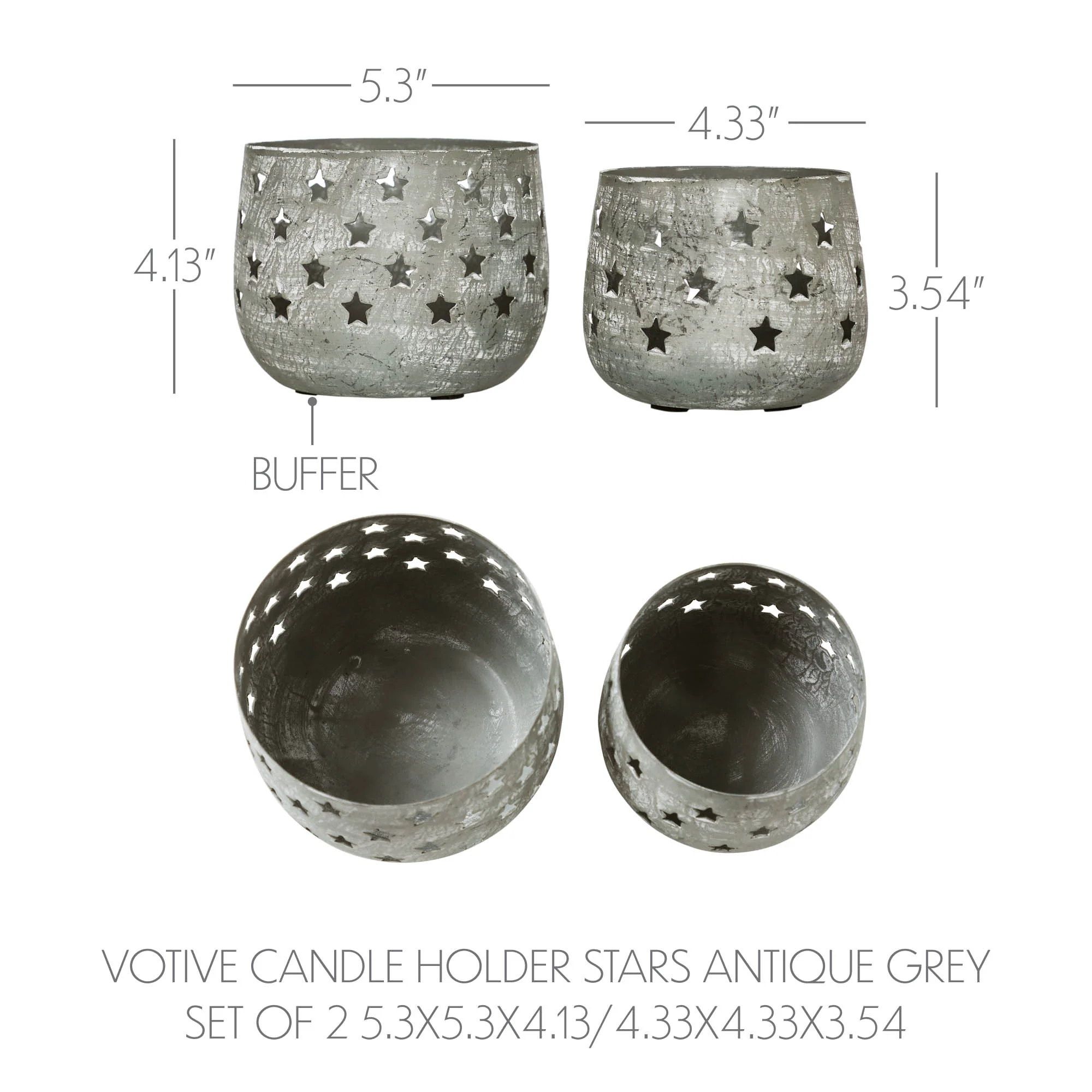 Set of 2 Starbright Distressed Gray Metal Candle Holders - Image 6
