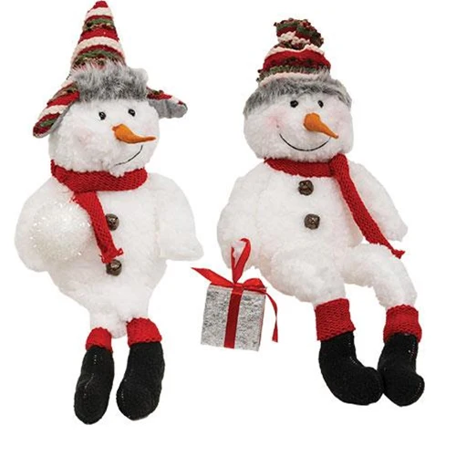 Set of 2 Stuffed Fleece Snowman Sitters - Image 2