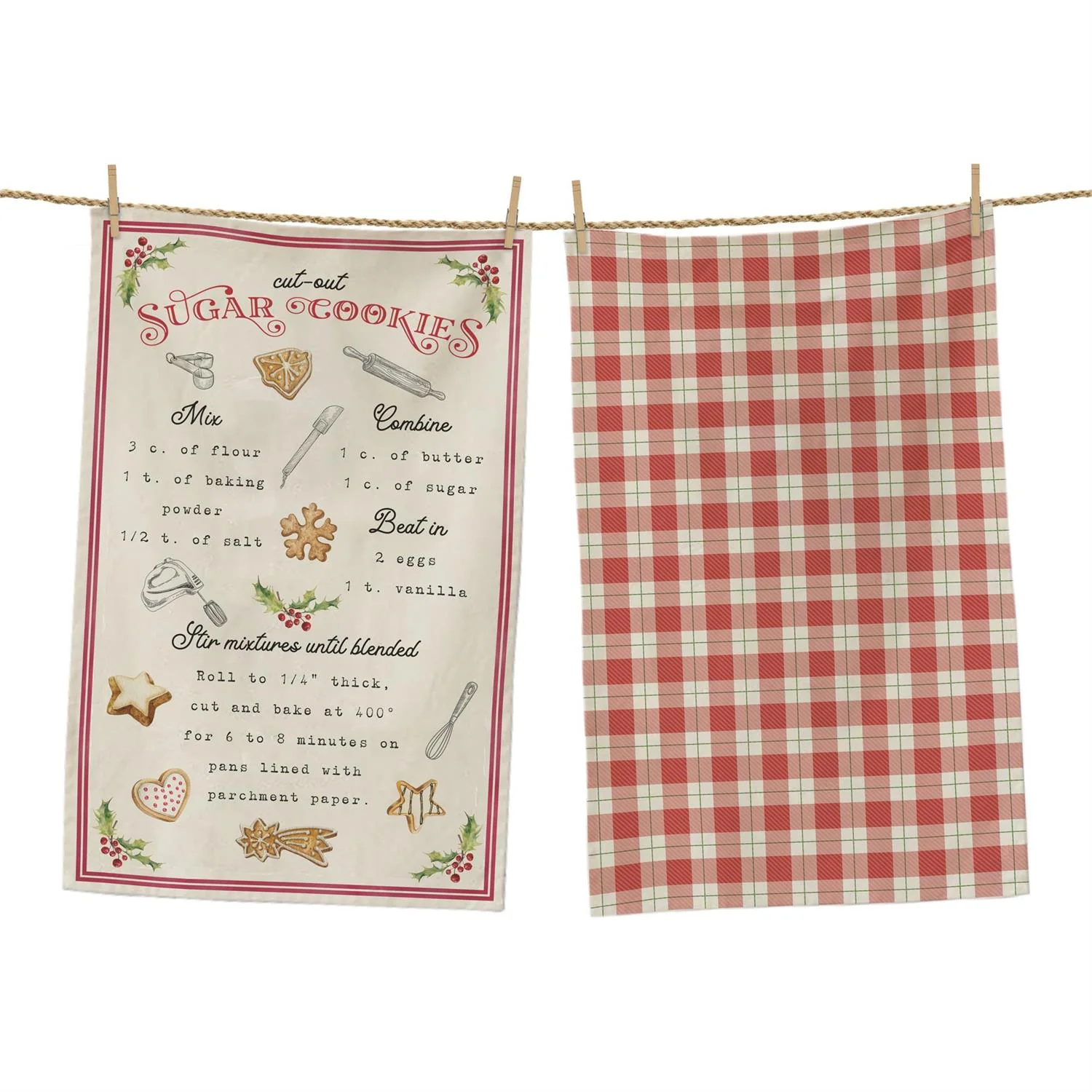 Set of 2 Sugar Cookie Recipe Tea Towels
