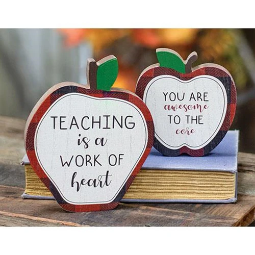Set of 2 Teacher Work of Heart Apple Blocks