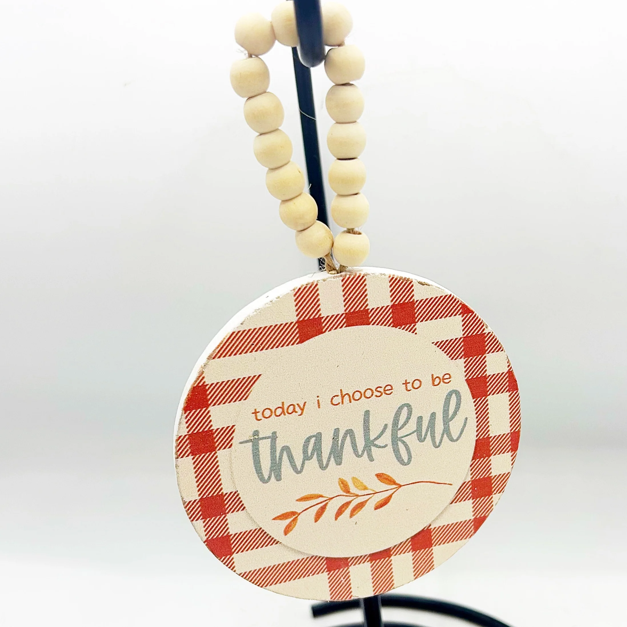 💙 Set of 2 Thankful and Gratitude Plaid Beaded Round Ornaments - Image 3