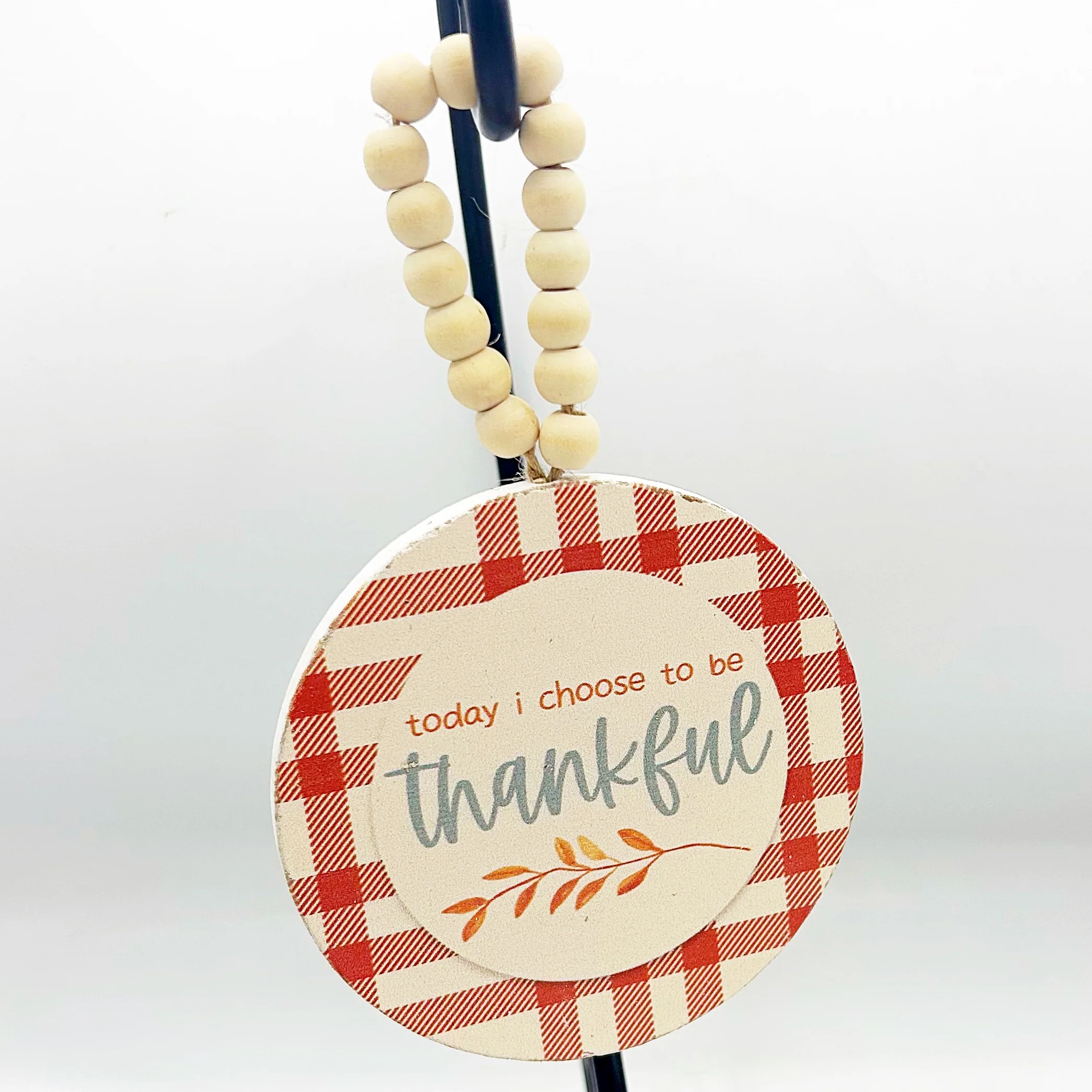 💙 Set of 2 Thankful and Gratitude Plaid Beaded Round Ornaments - Image 4