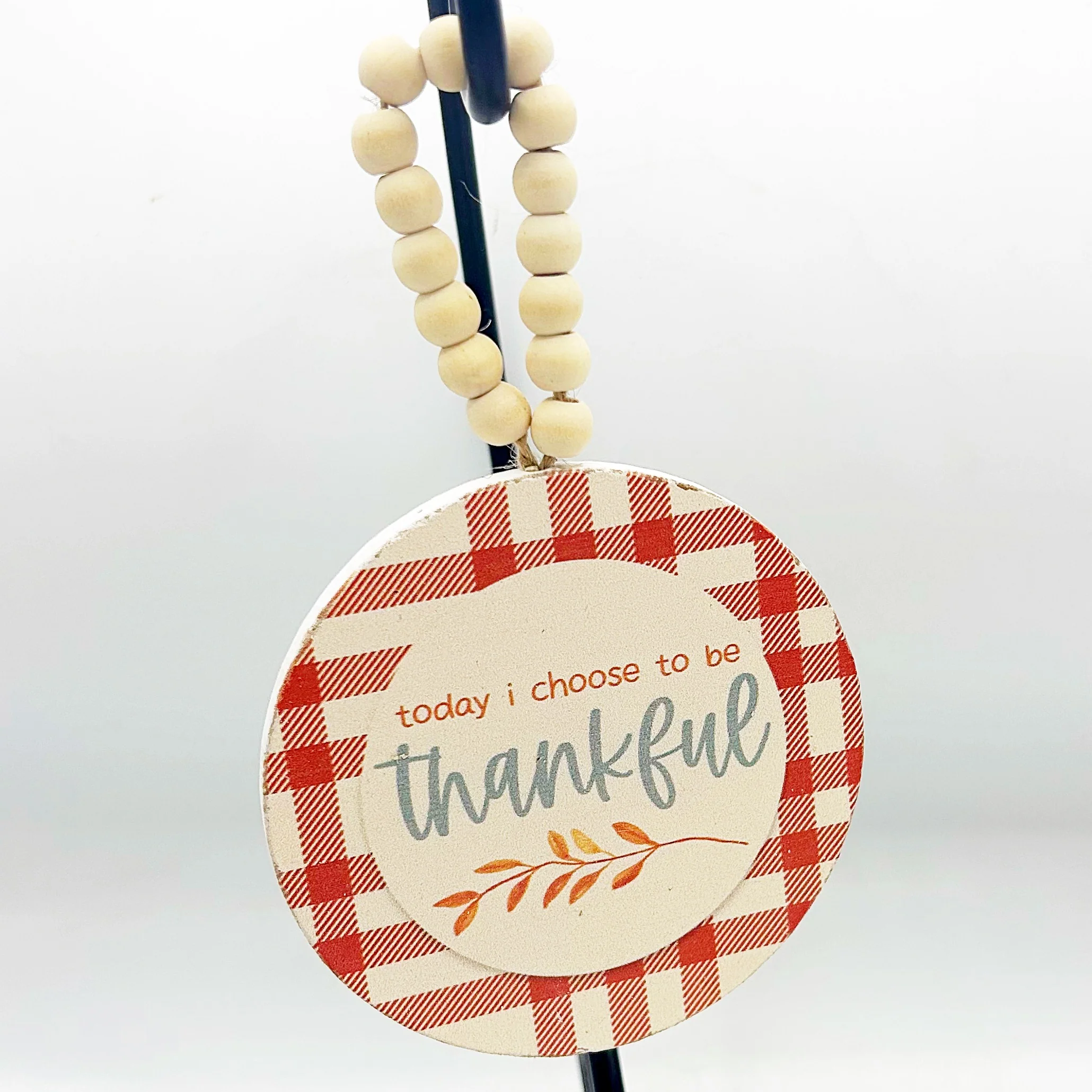 💙 Set of 2 Thankful and Gratitude Plaid Beaded Round Ornaments - Image 5