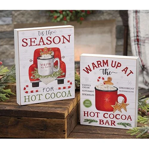 ๐ Set of 2 Tis the Season For Hot Cocoa Red Truck 9.75" Signs