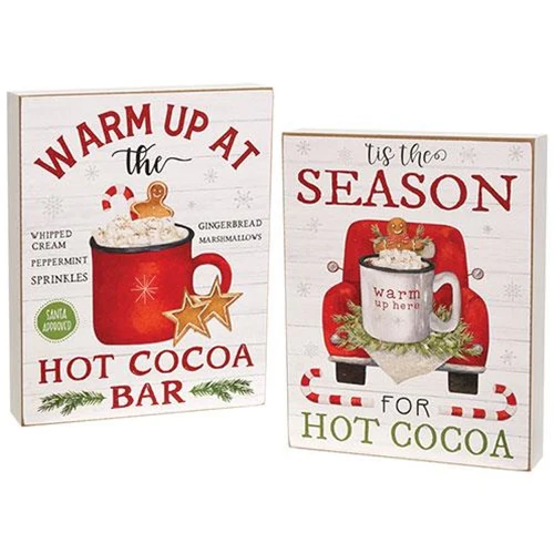 ๐ Set of 2 Tis the Season For Hot Cocoa Red Truck 9.75" Signs - Image 2