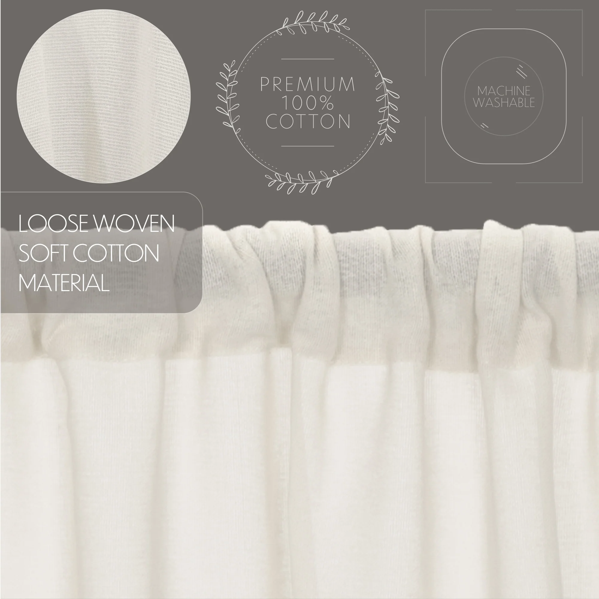Set of 2 Tobacco Cloth Antique White Prairie Short Panel Curtains - Image 8