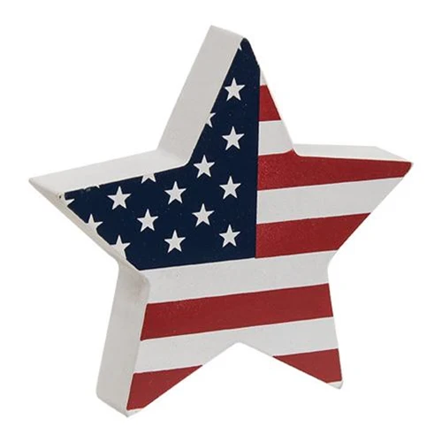 Set of 2 USA Flag Star Small Wooden Shelf Sitters - Image 2