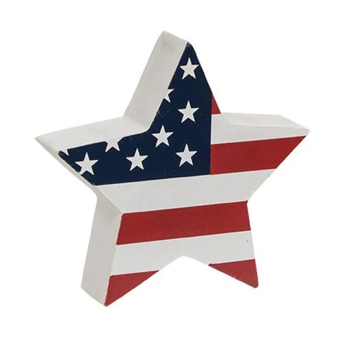 Set of 2 USA Flag Star Small Wooden Shelf Sitters - Image 3