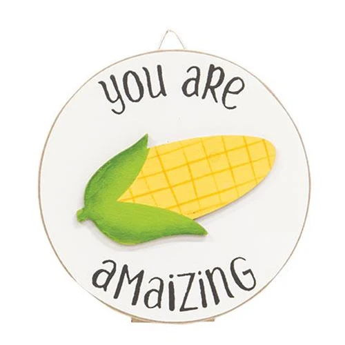 Set of 2 Veggie Puns Corn & Carrots Mini Round Easel Signs - Image 2