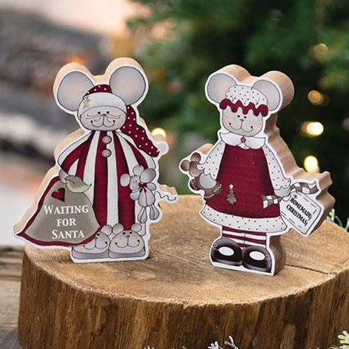 Set of 2 Waiting For Santa Chunky Mouse Sitters