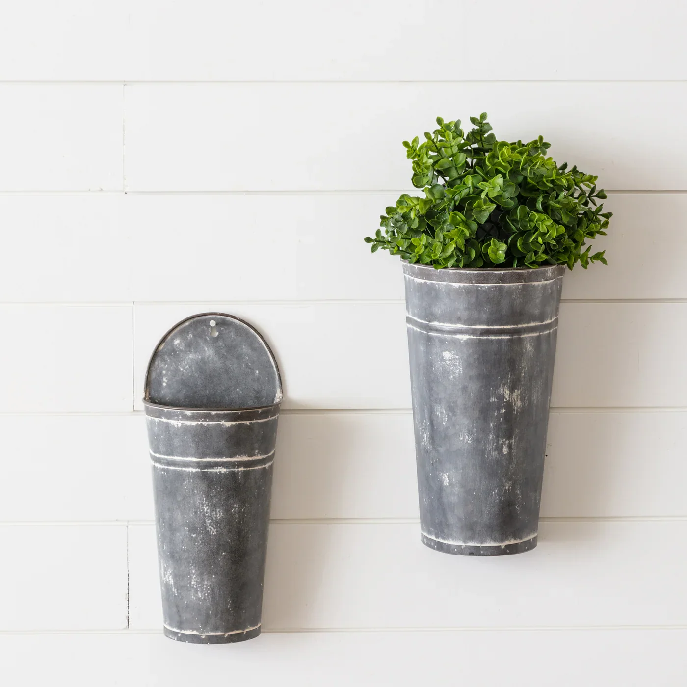 Set of 2 Wall Galvanized Metal Buckets - Image 2