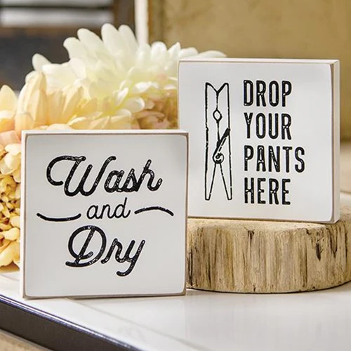 Set of 2 Wash & Dry Drop Your Pants Here 4" Square Blocks
